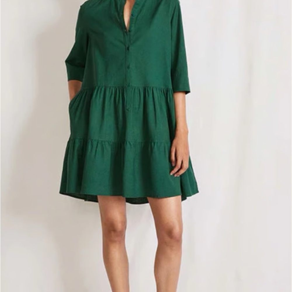 Apiece Apart Emerald Green Tiered Mini Linen Dress